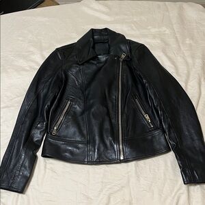 Massimo Dutti Black Leather Biker Jacket